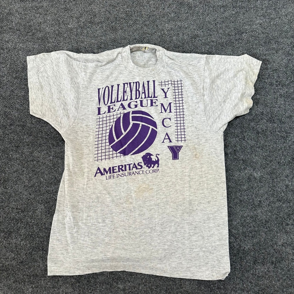 Screen Stars T-Shirt Mens Size M Grey YMCA Volleyball League Vintage USA Made